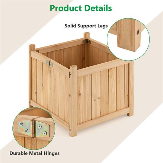 Costway 15" Elevated Outdoor Folding Wooden Planter Box with Removable Bottom